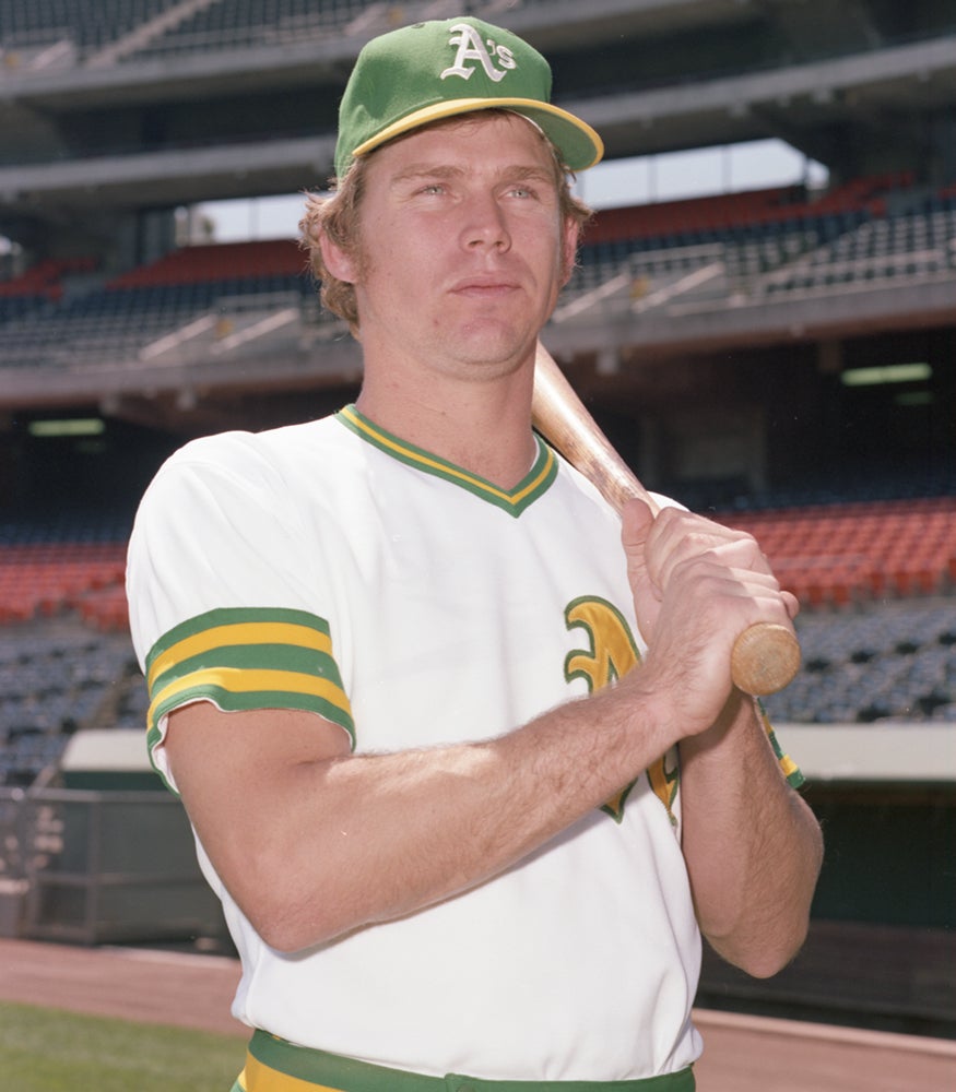 Posed portrait of Mike Jorgensen in Athletics uniform